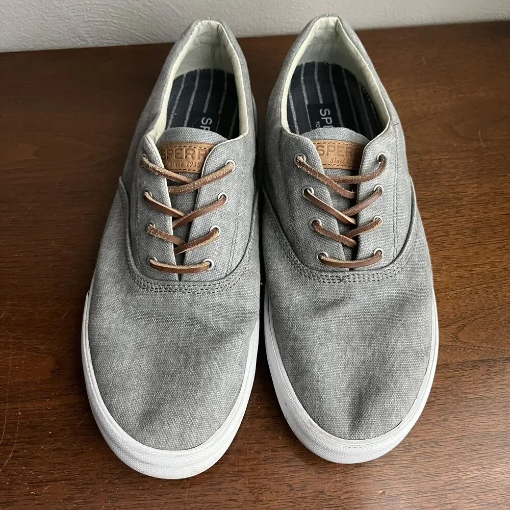 Sperry Shoes Sz 10.5 M Striper II CVO Salt Washed Sneakers STS17393 Grey Canvas